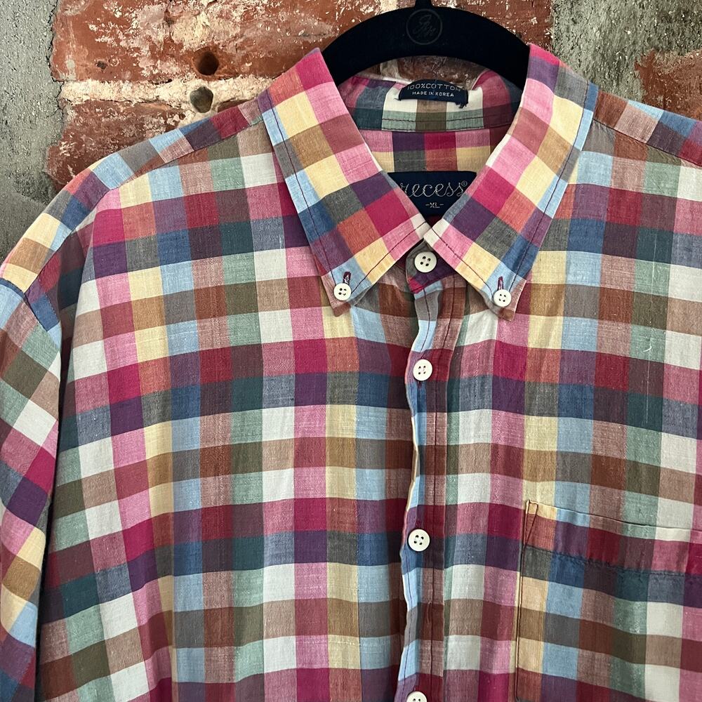 VTG Recess Men's SS Paper Thin Madras Shirt XL 23.5x30